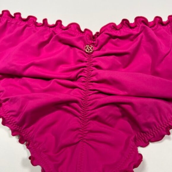 Victoria Secret Large L Bikini Bottom Ruffle Cheeky Ruched Back Berry Blush - Picture 3 of 6